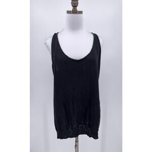 Crea Concept Womens Black Woven Cotton Linen Blend Racerback Tank Top